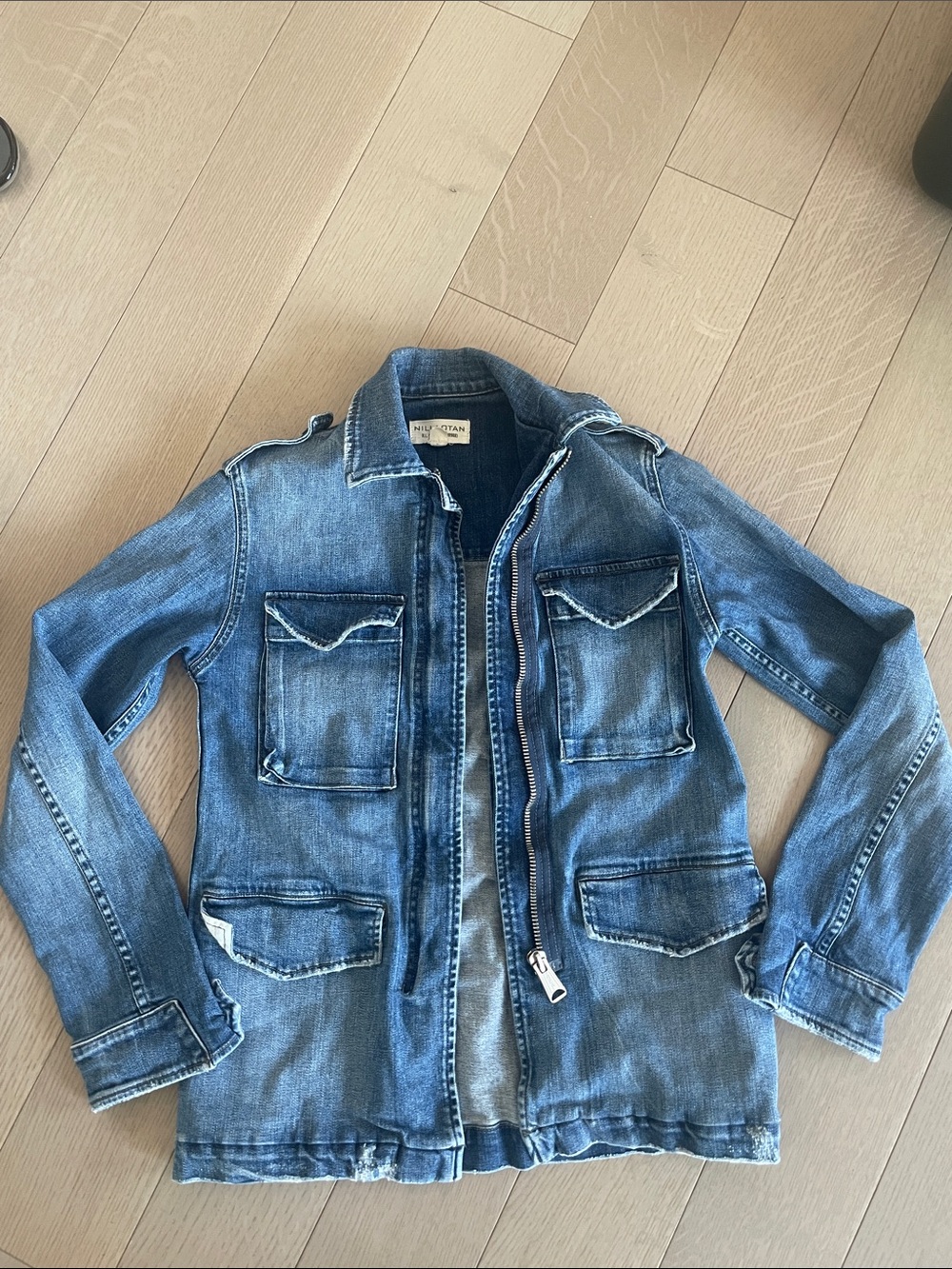 Nili Lotan Distressed Denim Jacket in Tribeca wash